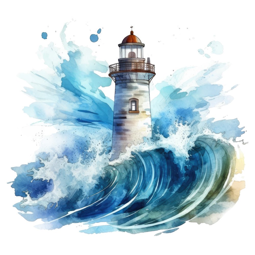 Watercolor Lighthouse Scene #4 Fabric Panel