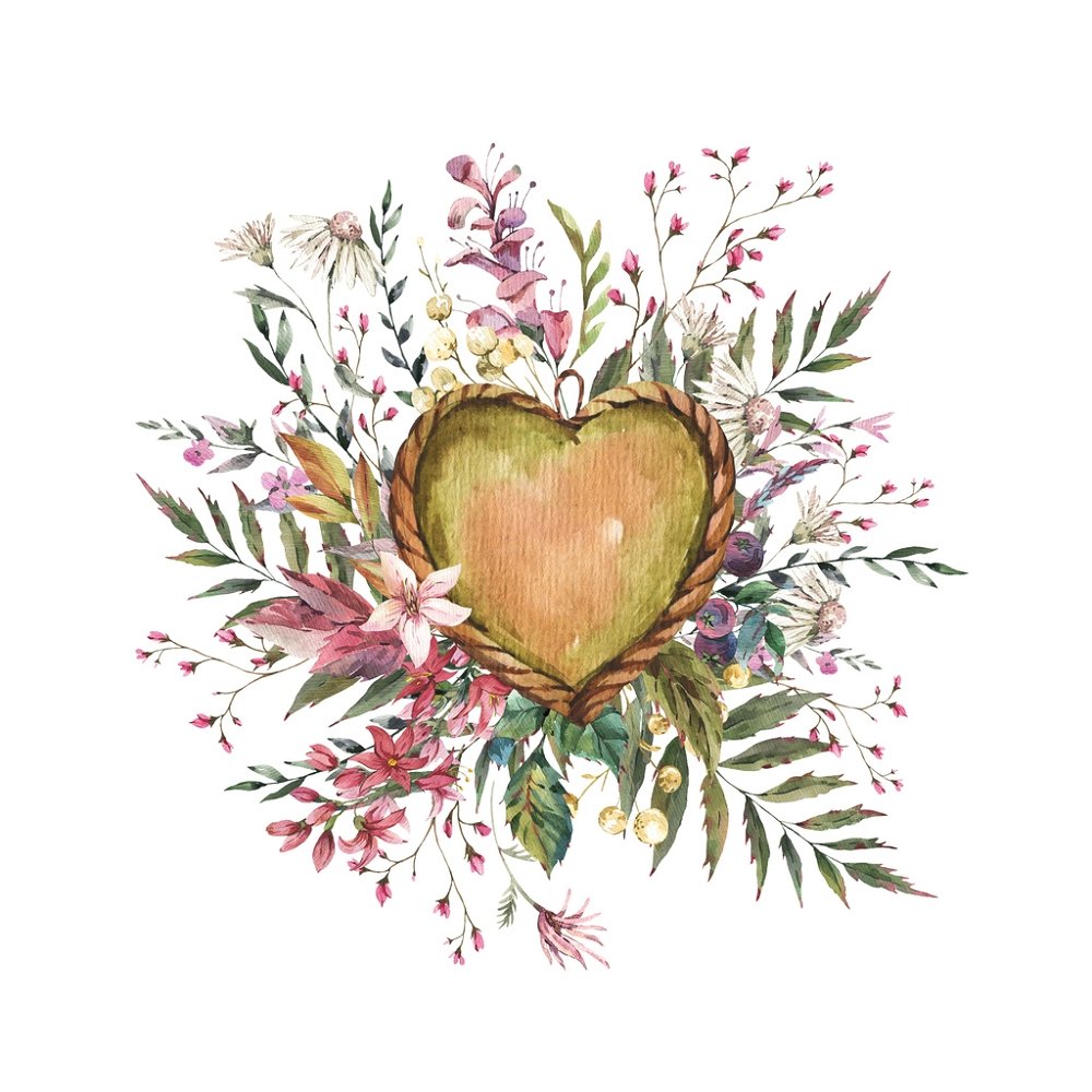 Vintage Heart & Wildflowers Fabric Panel