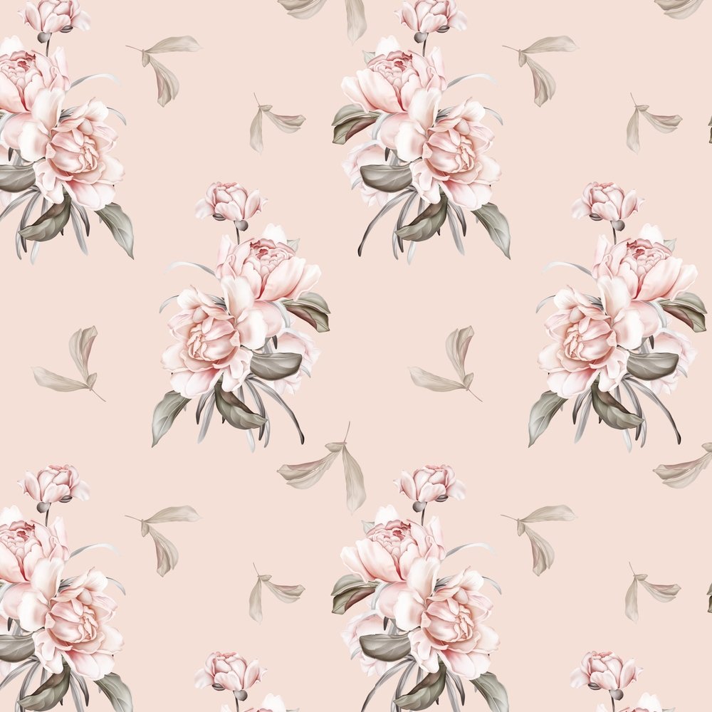 Vintage Peony Bouquets Fabric - Pink