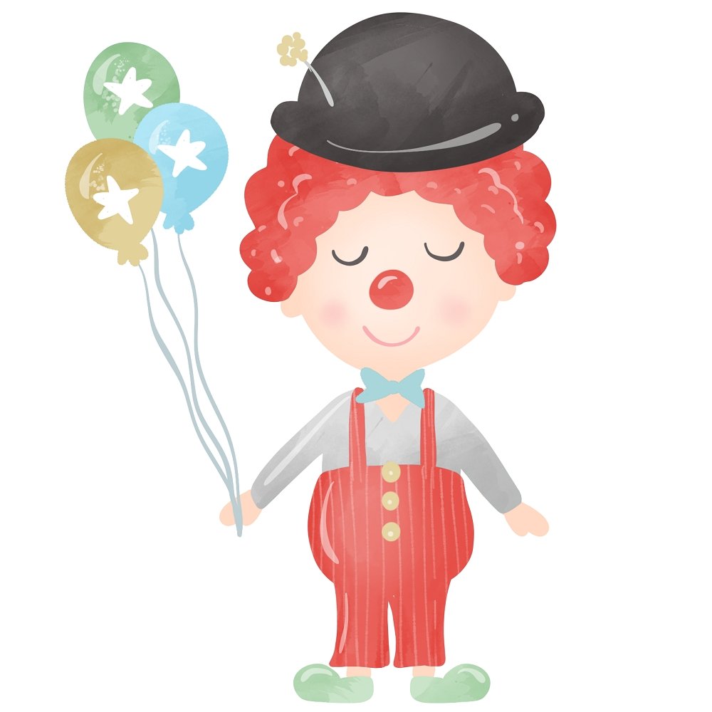 Watercolor Circus Red Clown Fabric Panel