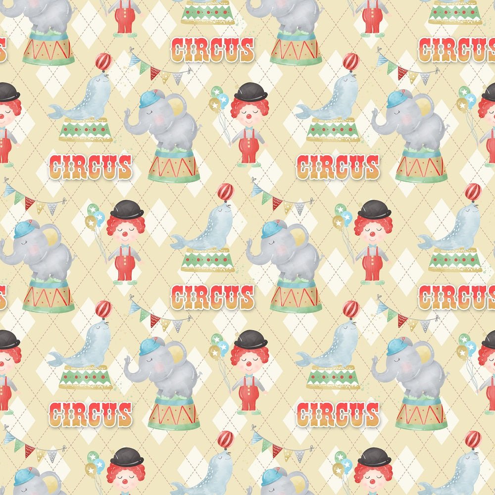 Watercolor Circus Scene #2 Fabric - Tan