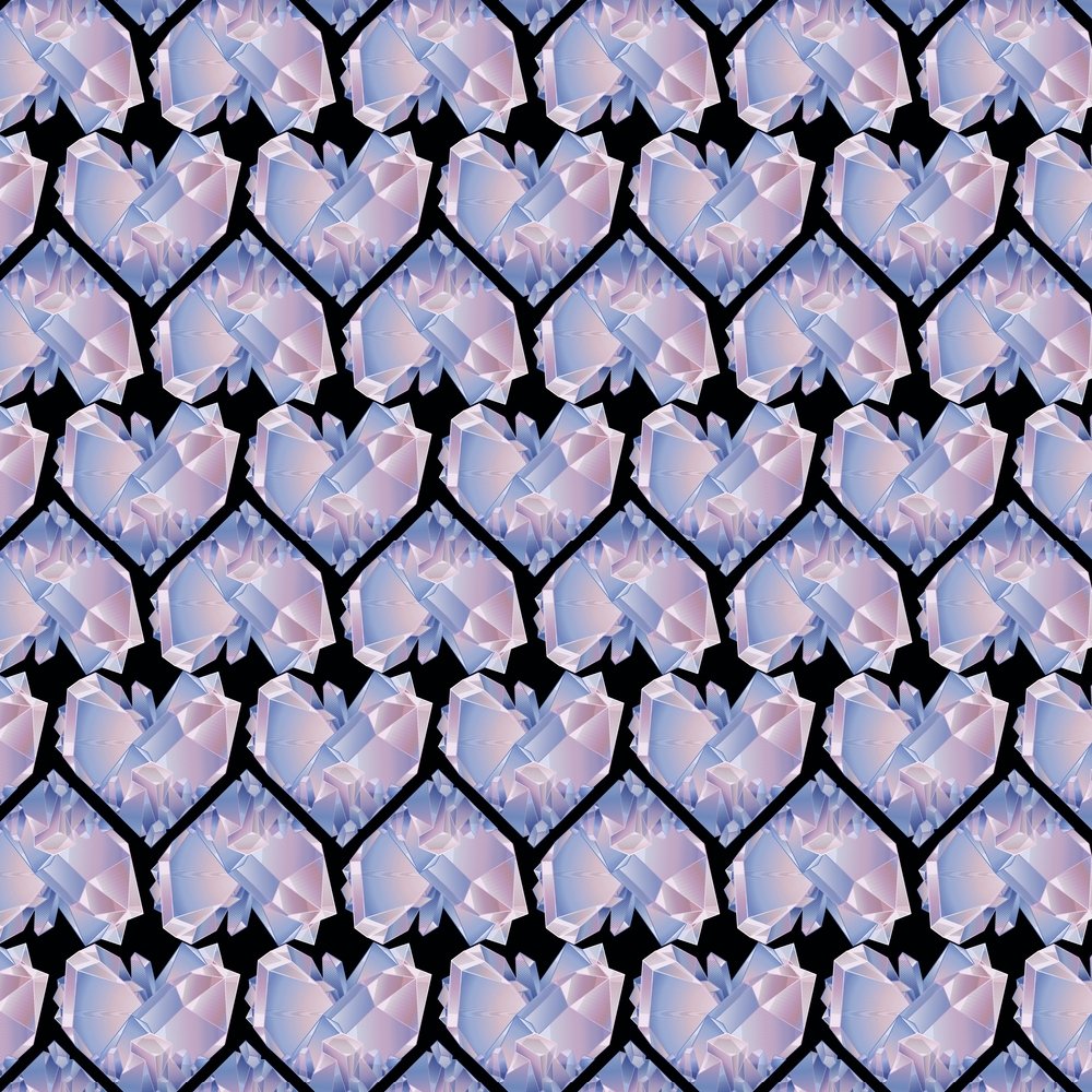 Watercolor Crystal Heart Fabric - Black