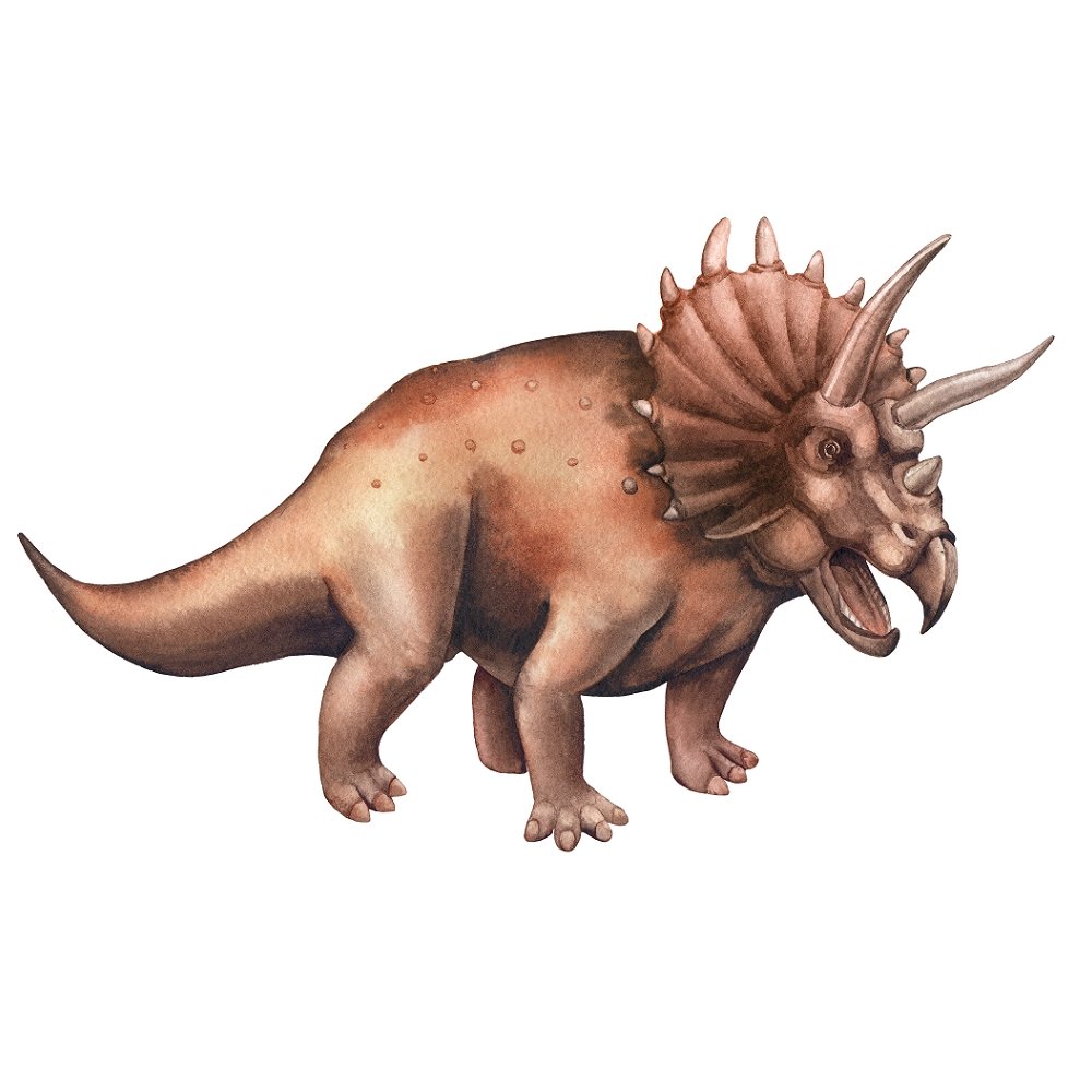 Watercolor Dinosaur Triceratops Fabric Panel