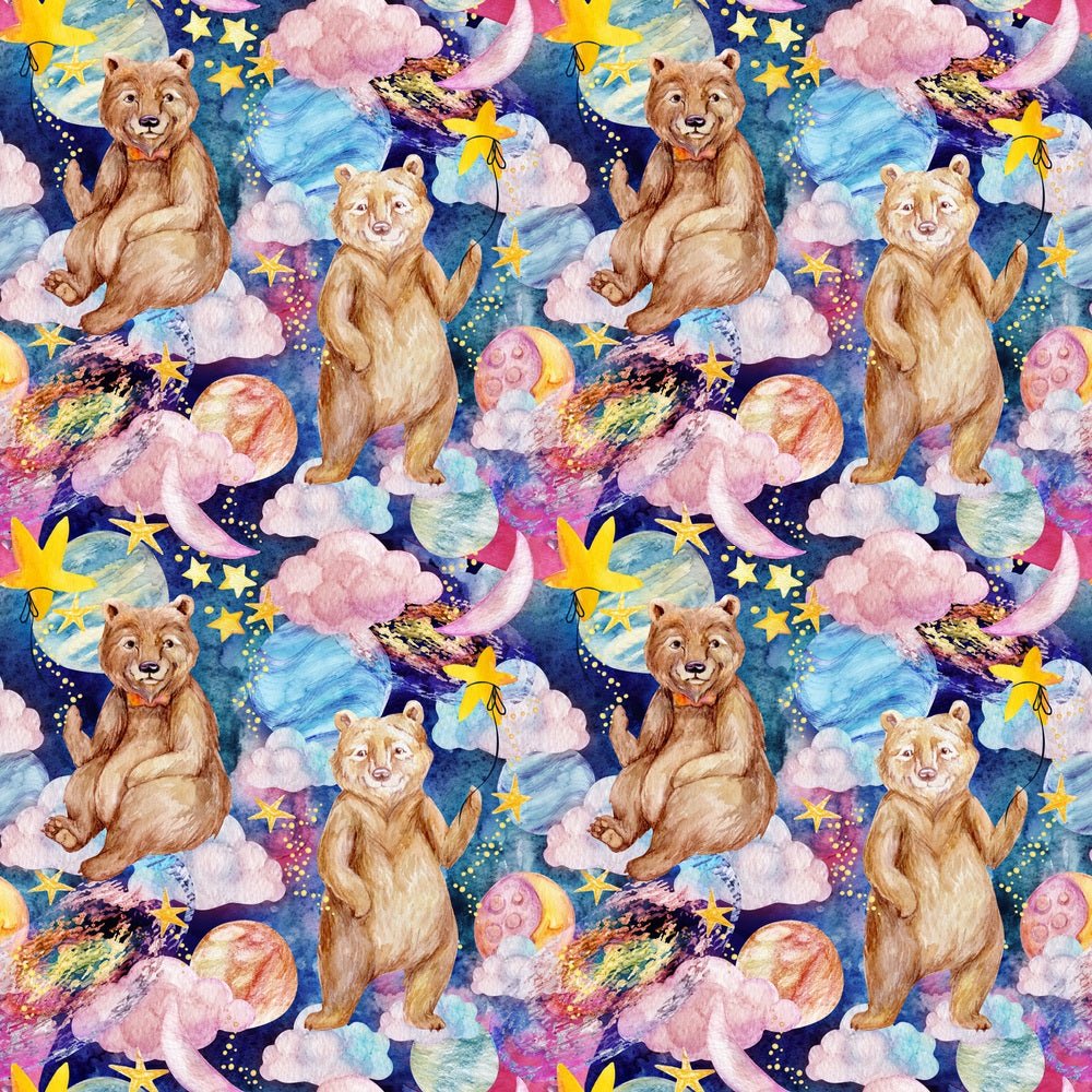 Watercolor Galaxy Bear in Bow Tie Fabric