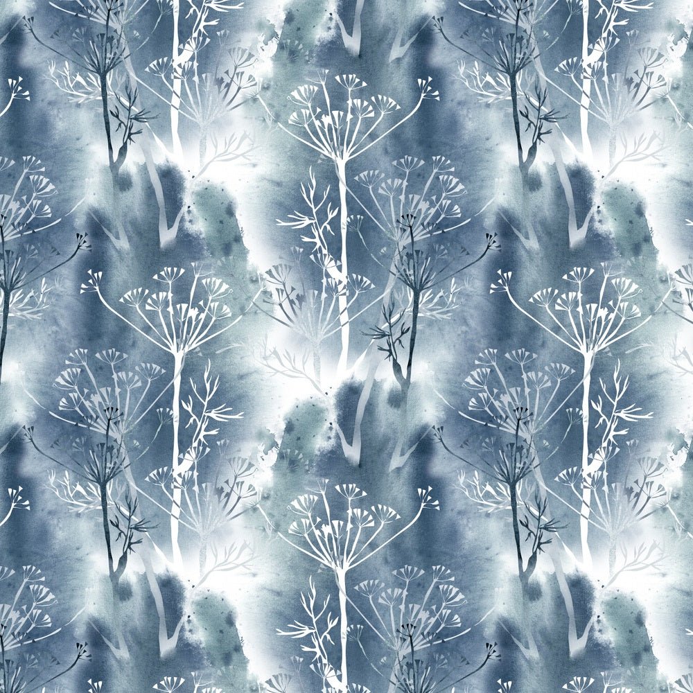 Watercolor Grunge Dill Flowers Fabric - Cyan