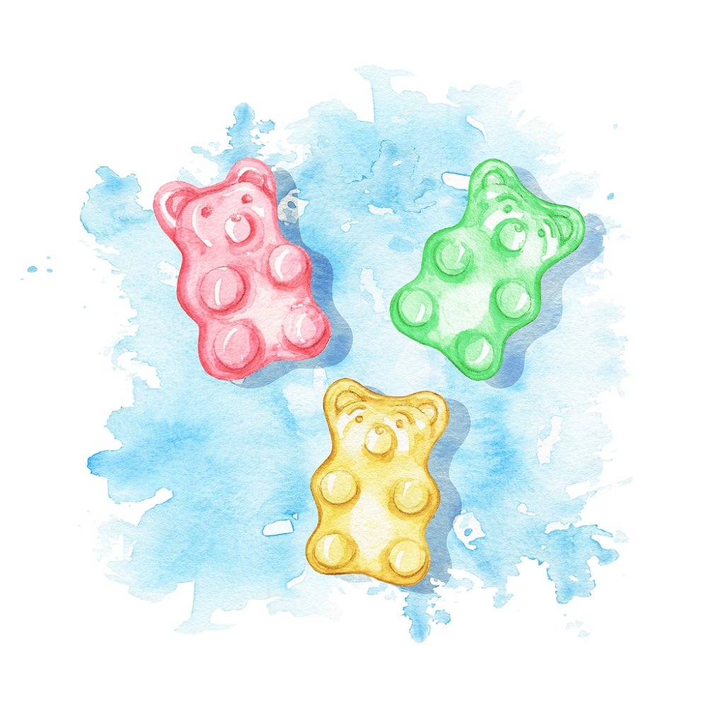 Watercolor Gummy Bears Fabric Panel