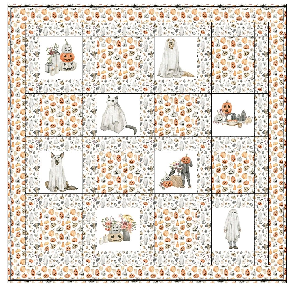 Watercolor Halloween Still Life Quilt Kit - 58 1/2" x 58 1/2"