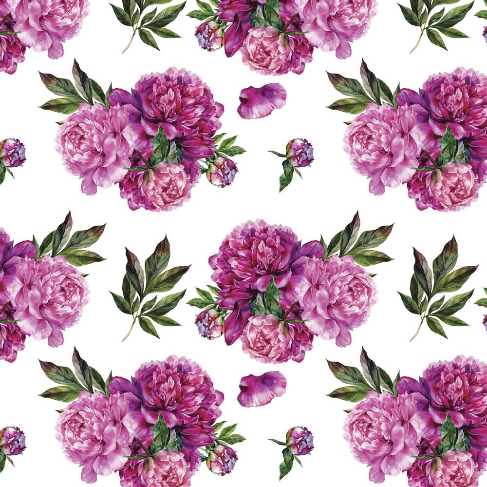 Watercolor Hand Drawn Peony Bouquet Fabric - Pink