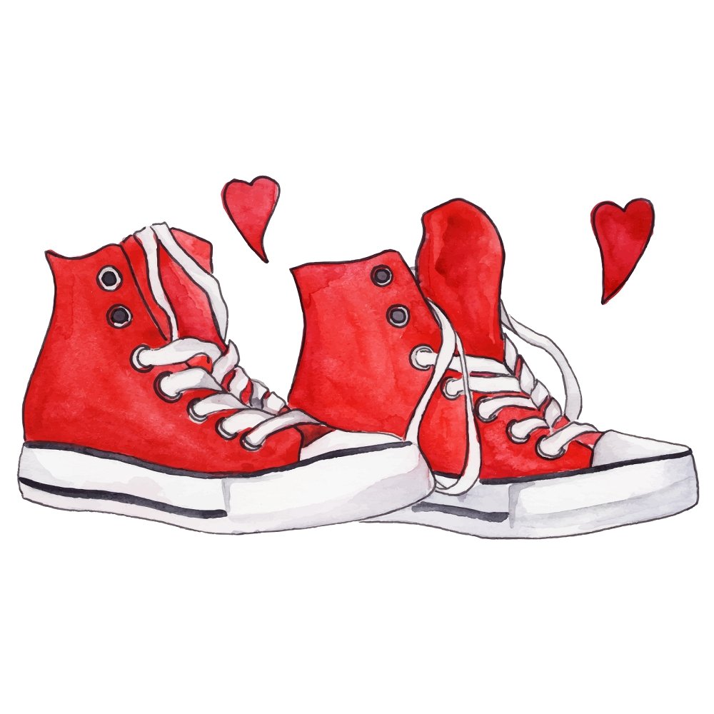 Watercolor High-Tops Fabric & Hearts Panel - Red