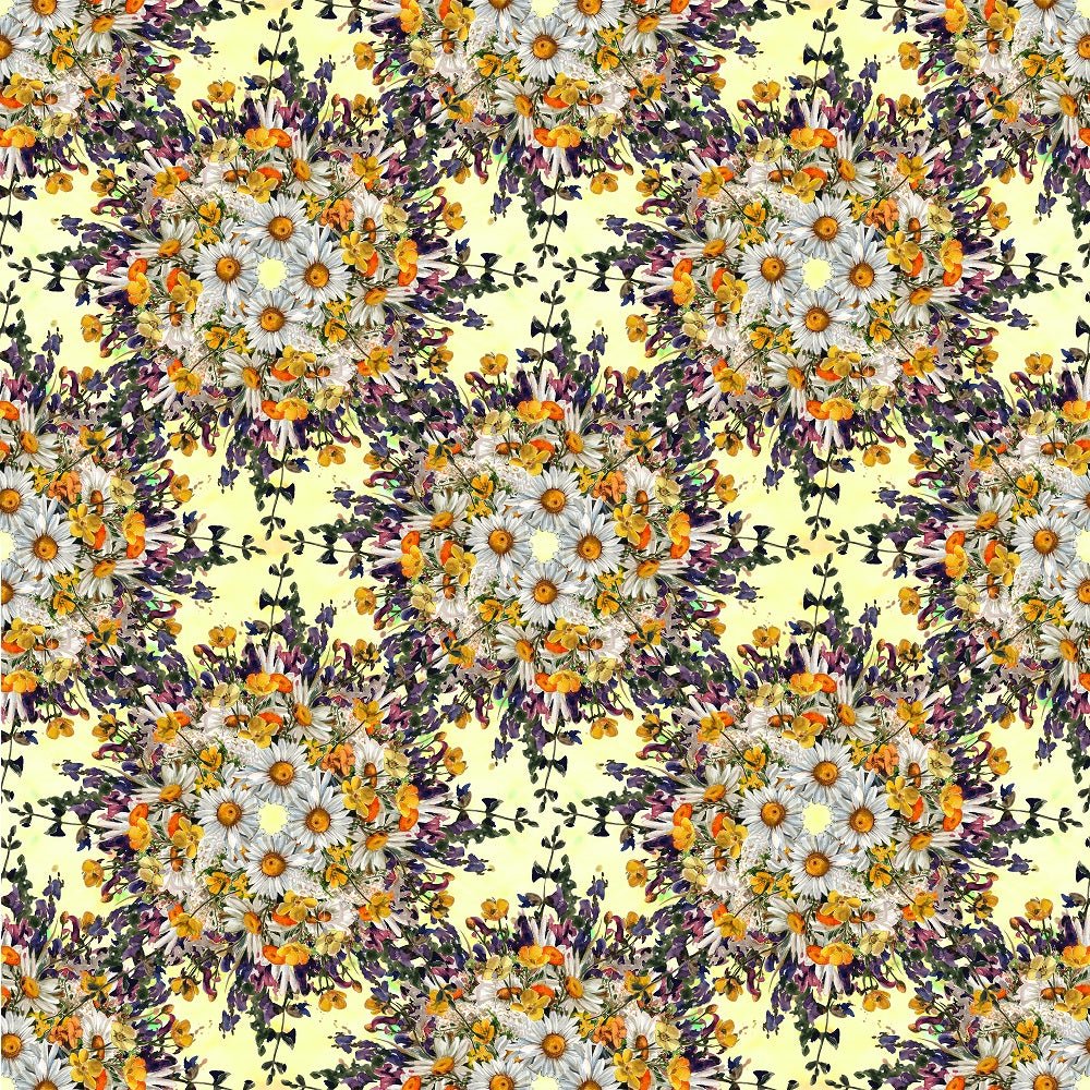 Chamomile Flowers Bouquets Fabric - Yellow