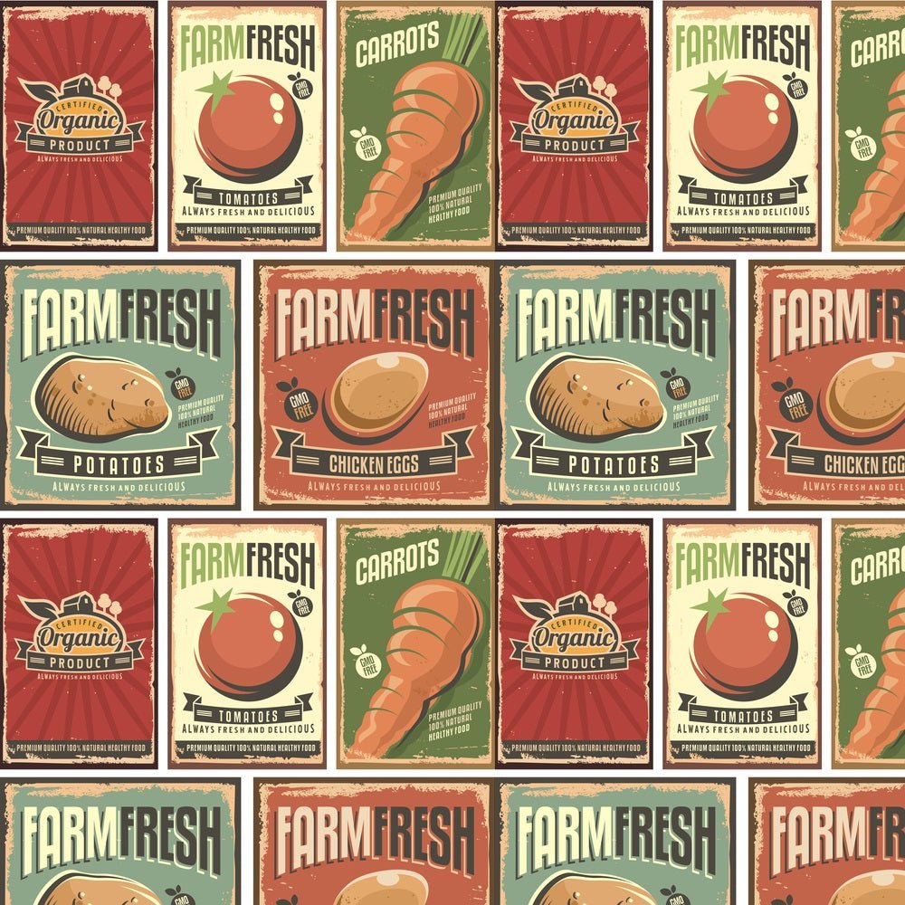 Vintage Farm Fresh Produce Poster Fabric - Multi