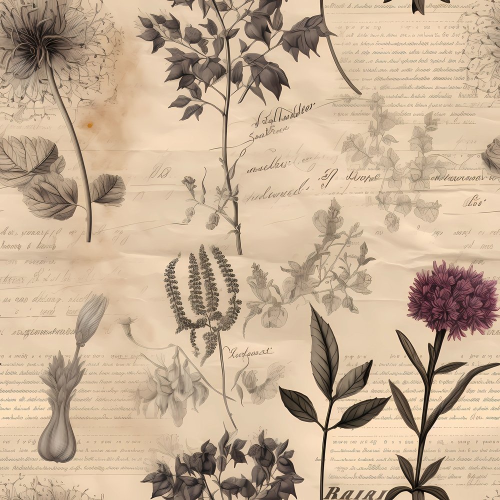 Vintage Floral Love Letters #7 Fabric