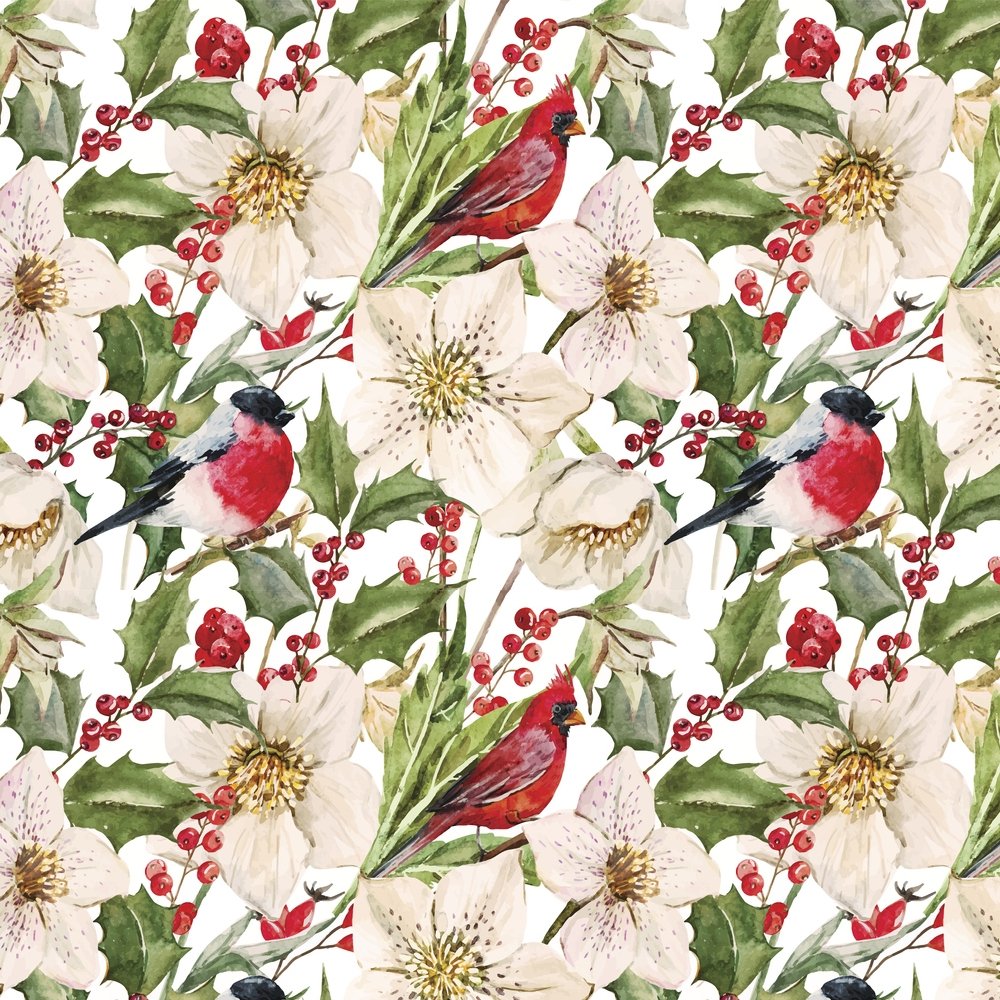Watercolor Christmas Flowers Fabric - Multi