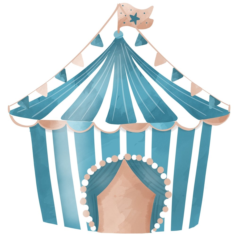 Watercolor Circus Blue Tent Fabric Panel