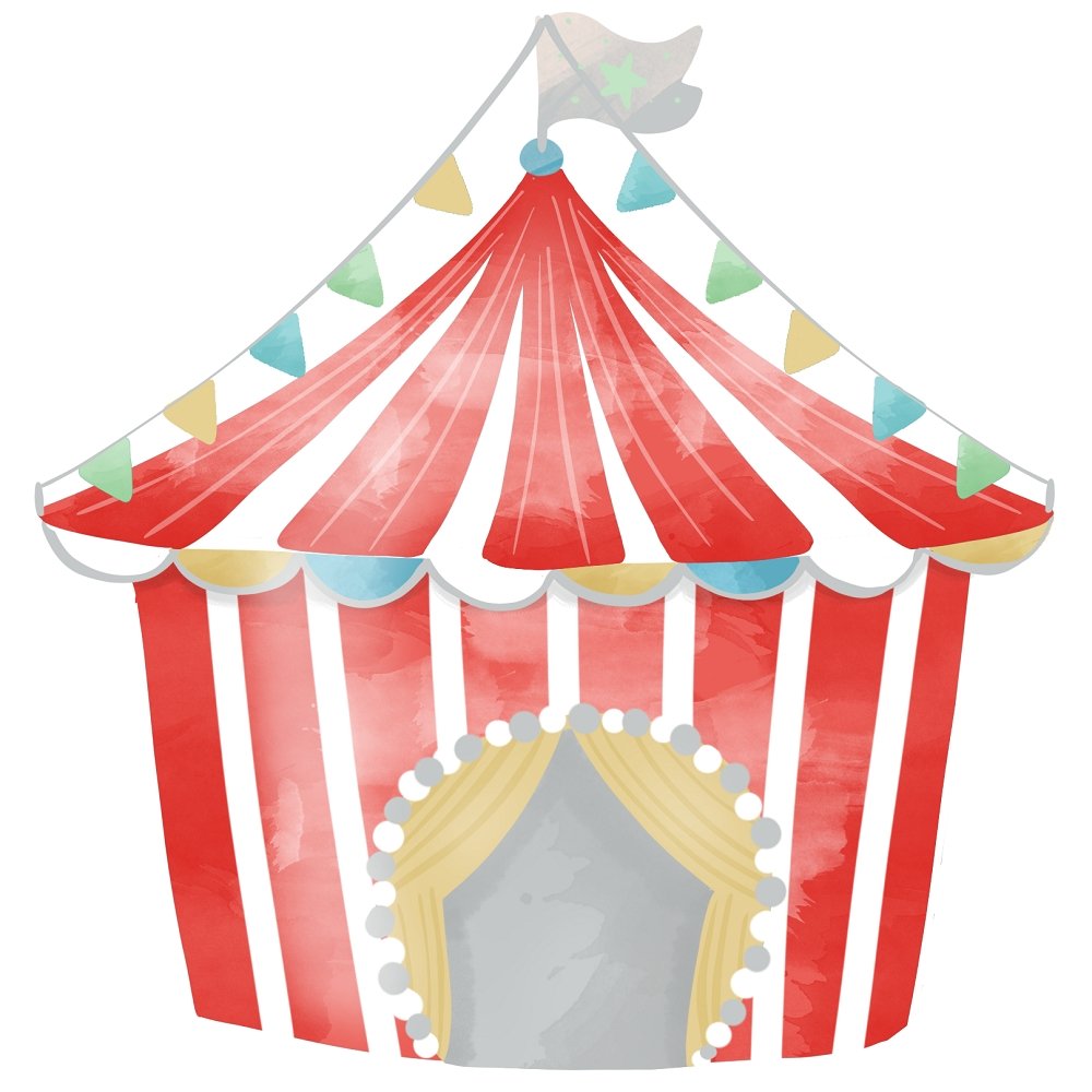 Watercolor Circus Red Tent Fabric Panel