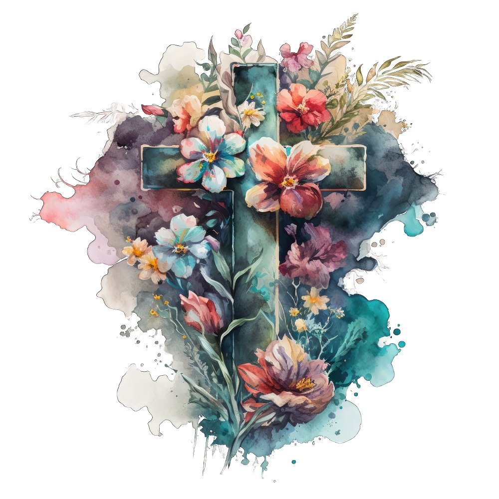 Watercolor Floral Crosses #3 Fabric Panel