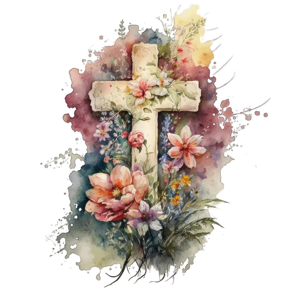 Watercolor Floral Crosses #8 Fabric Panel