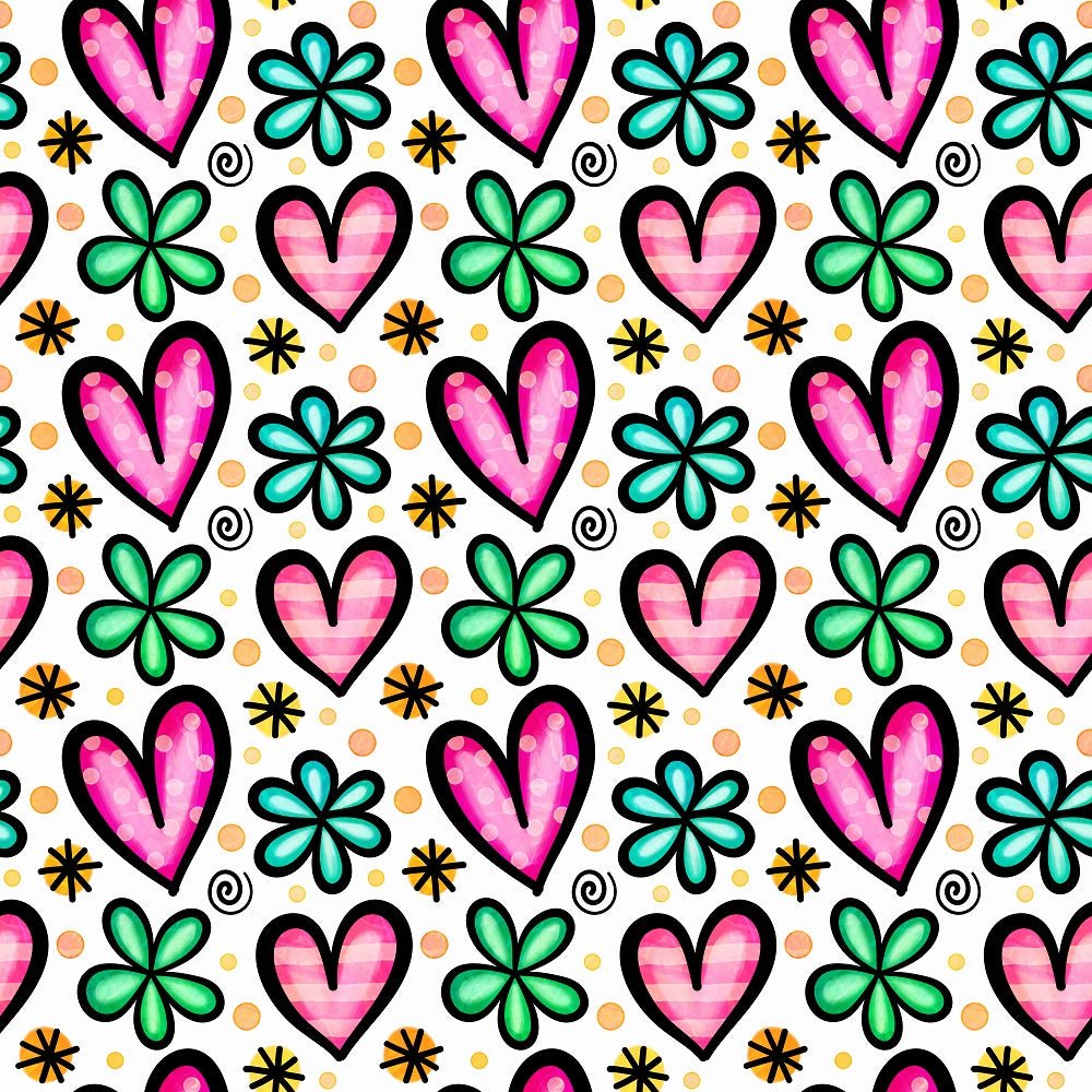 Watercolor Floral Hearts Collage #10 Fabric