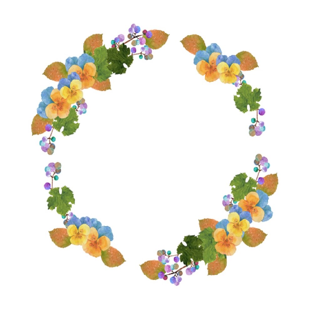 Watercolor Floral, Pansy Flowers And Autumn Leaves Fabric Panel - White