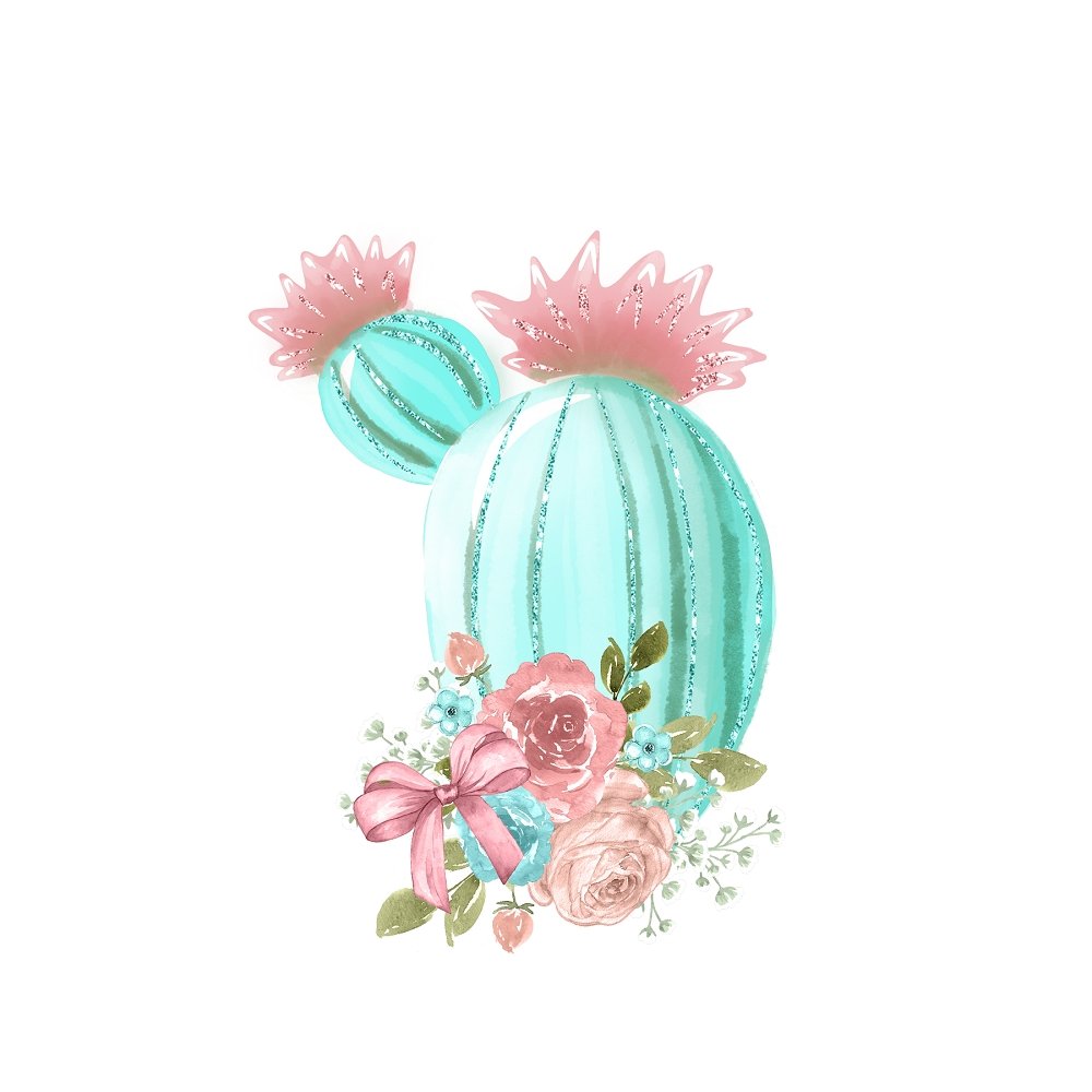 Watercolor Floral Spiked Cactus Fabric Panel