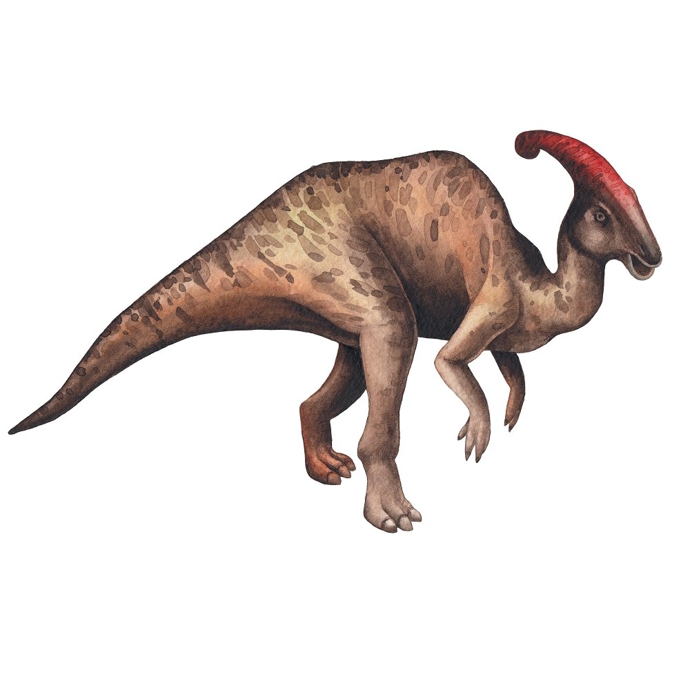 Watercolor Dinosaur Parasaurolophus Fabric Panel
