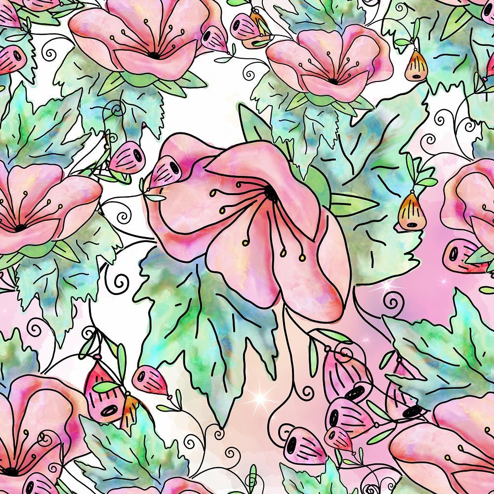 Watercolor Doodle Bouquet #10 Fabric
