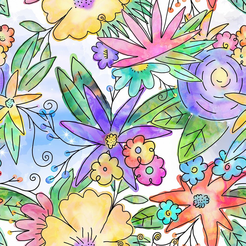 Watercolor Doodle Bouquet #11 Fabric