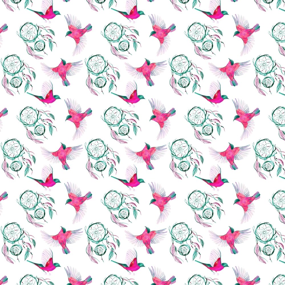 Watercolor Dreamcatcher Fabric - Teal/Pink