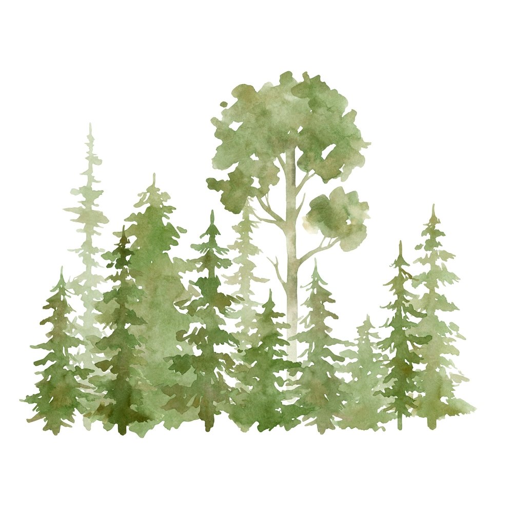 Watercolor Evergreen Forest Fabric Panel