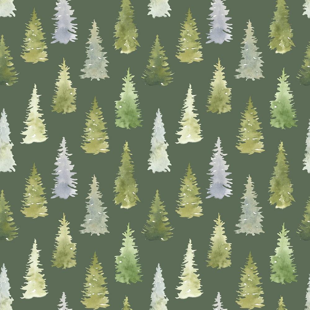 Watercolor Fir Trees Fabric - Green