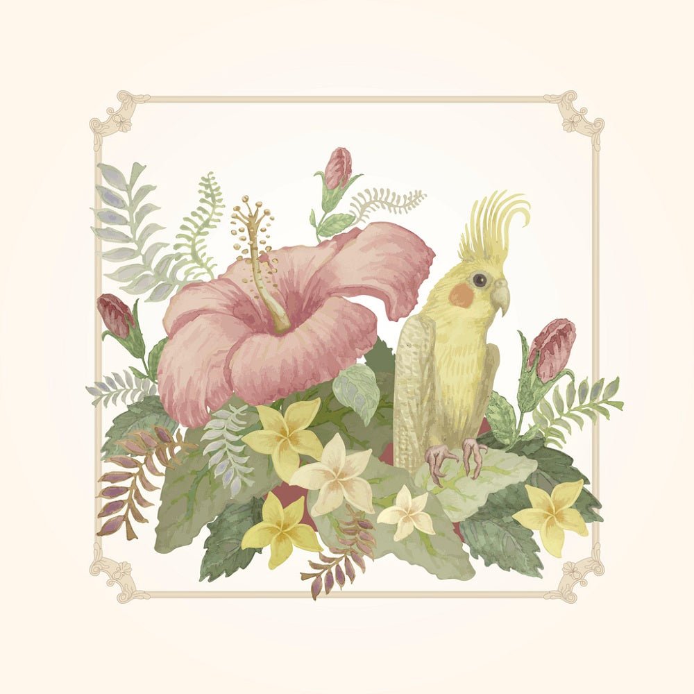 Watercolor Floral Cockatiel Fabric Panel