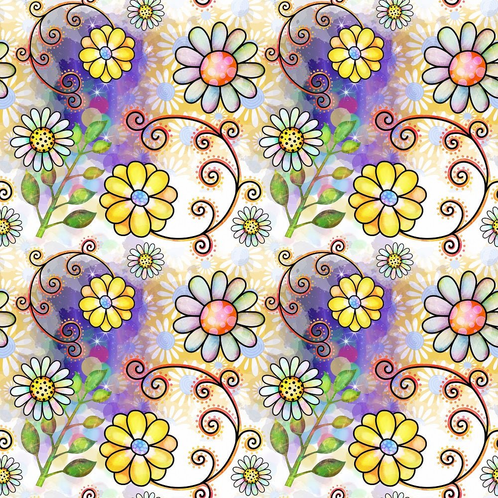 Watercolor Floral Collage #1 Fabric
