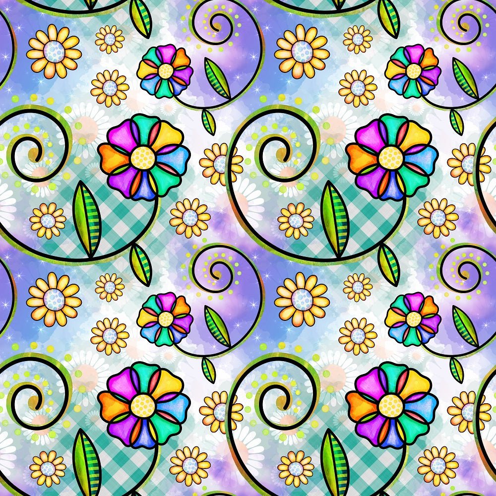 Watercolor Floral Collage #10 Fabric