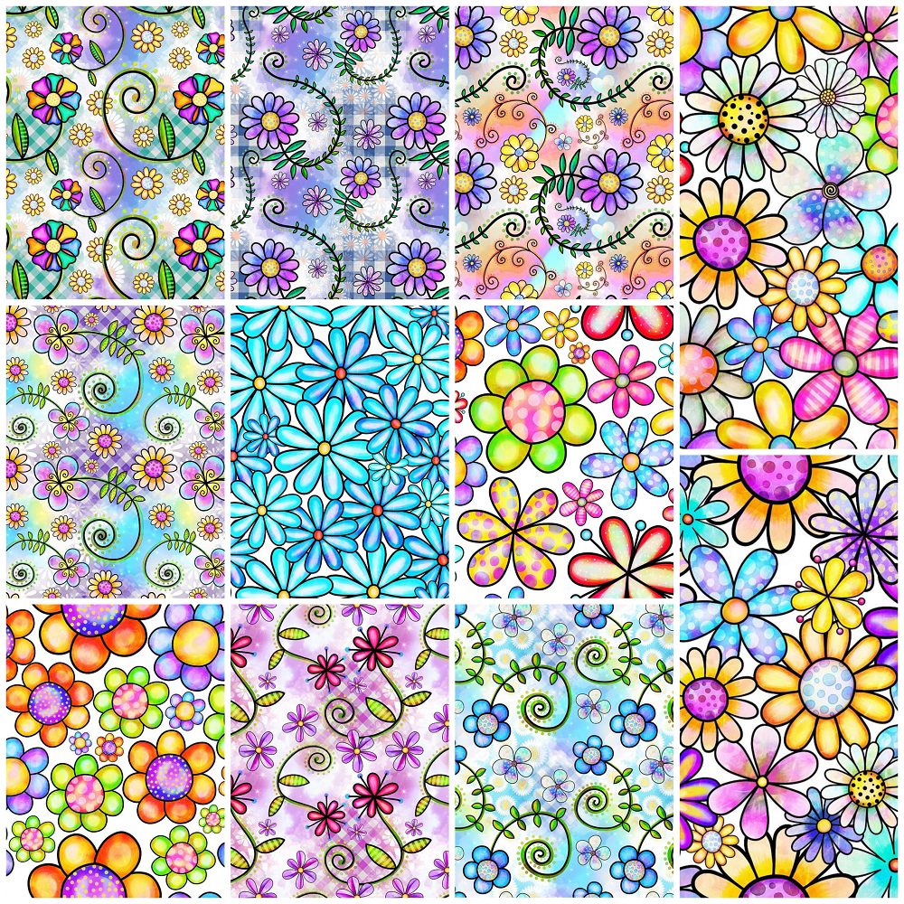 Watercolor Floral Collage Fat Quarter Bundle - 11 Pieces