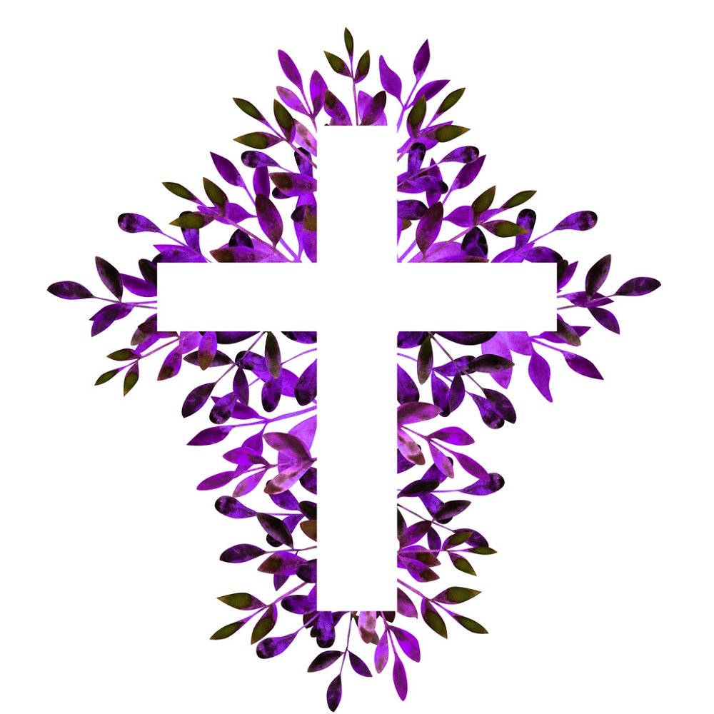 Watercolor Floral Cross Fabric Panel - Purple