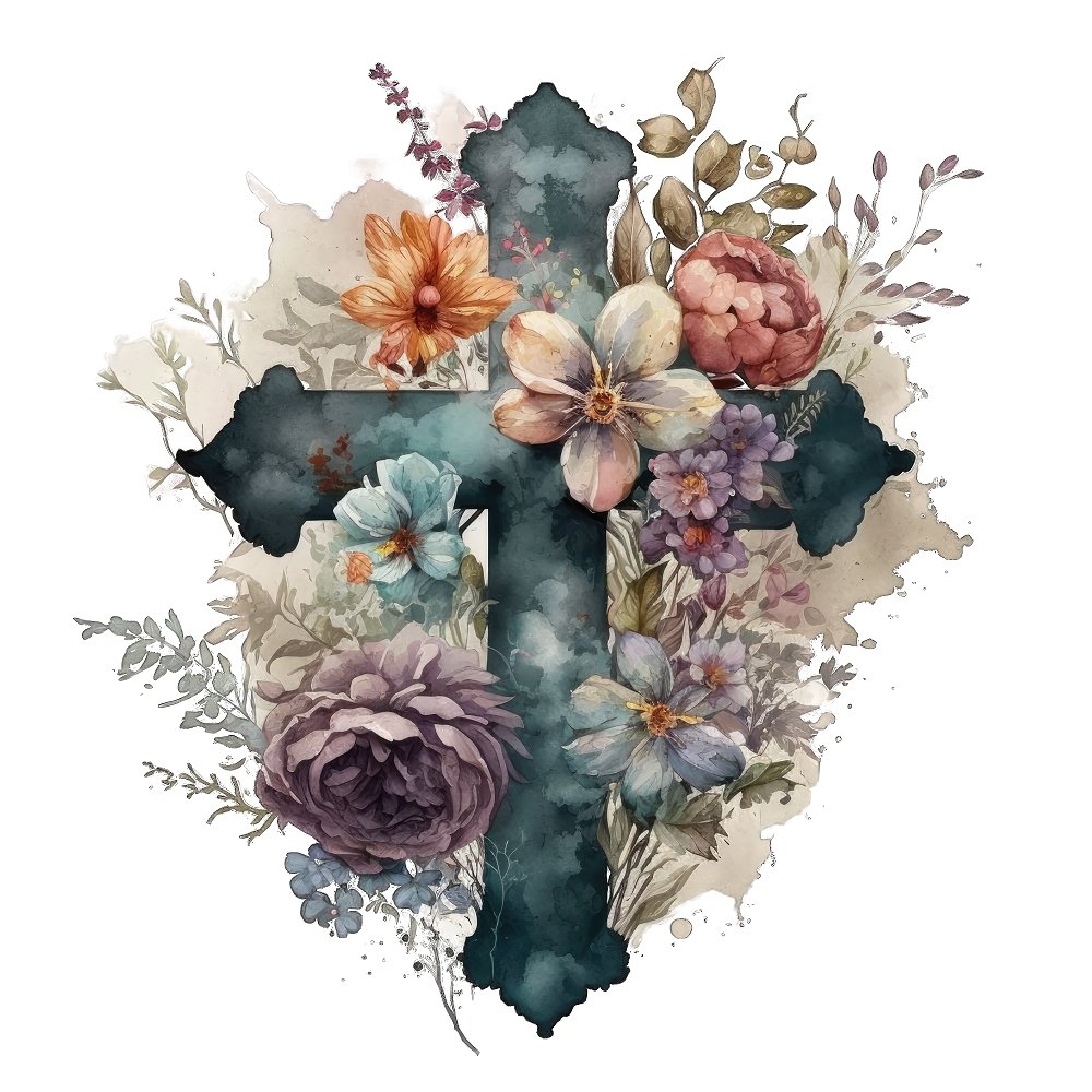 Watercolor Floral Crosses #1 Fabric Panel
