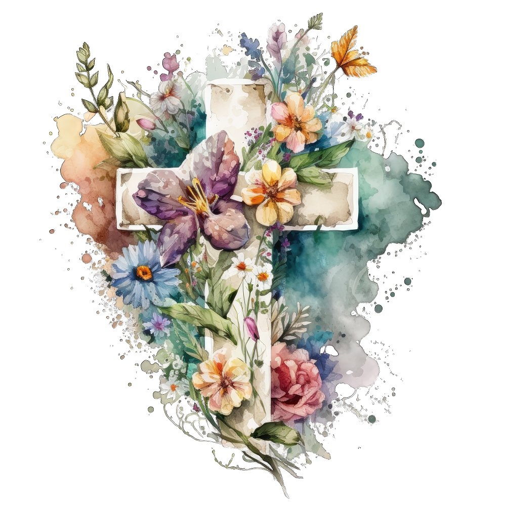 Watercolor Floral Crosses #2 Fabric Panel