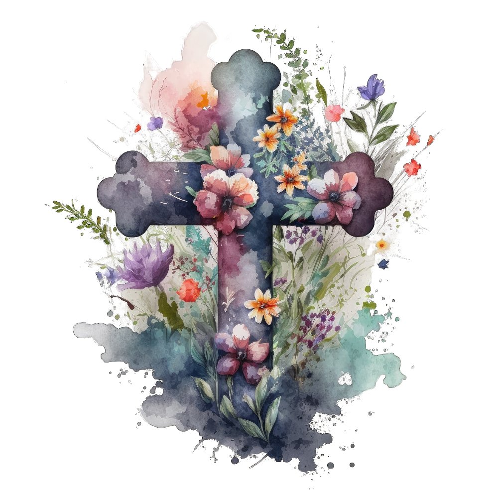 Watercolor Floral Crosses #4 Fabric Panel