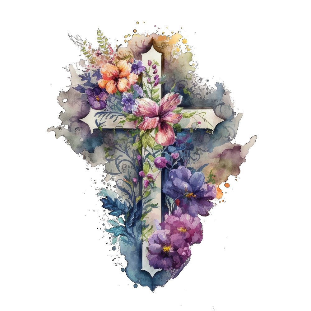 Watercolor Floral Crosses #5 Fabric Panel