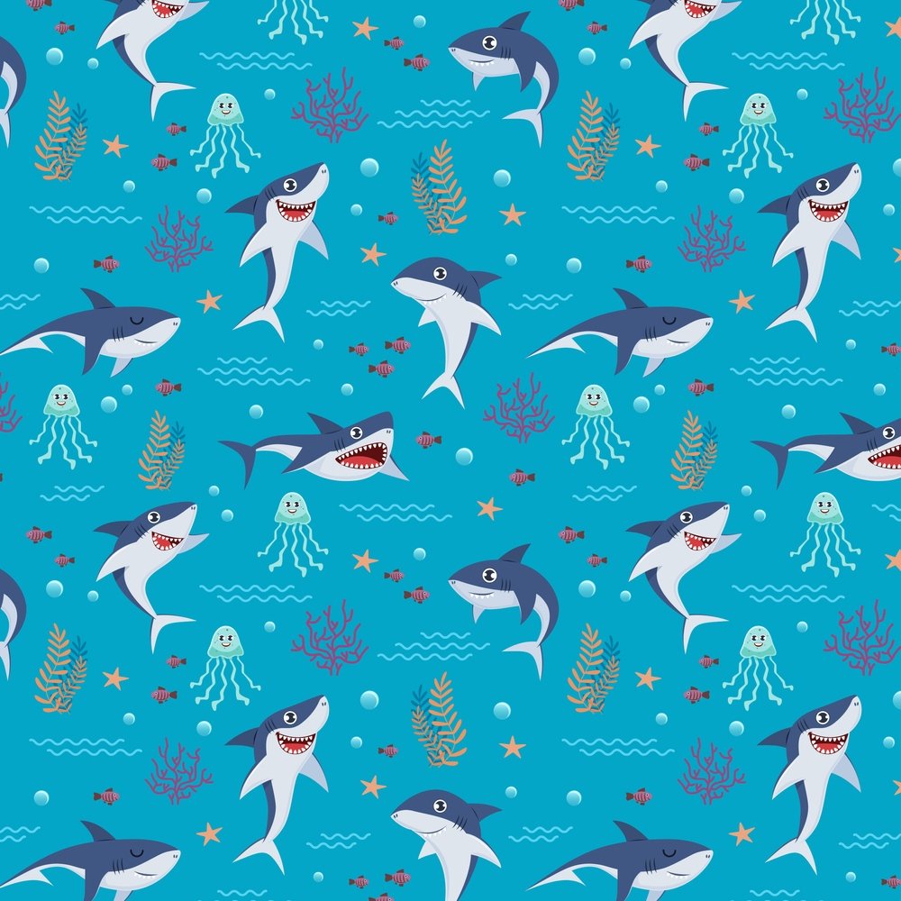 Cartoon Underwater Sharks Fabric