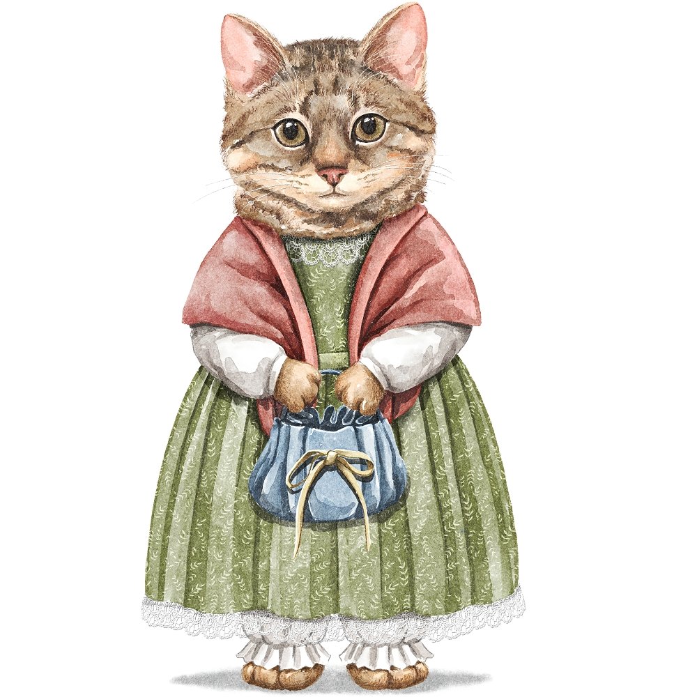 Cat in Dress with Purse Fabric Panel
