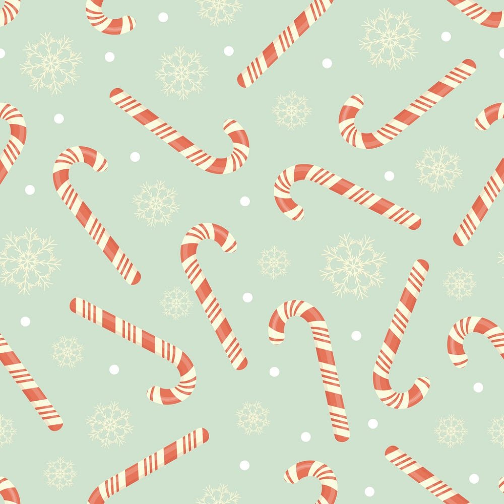 Vintage Candy Cane and Snowflakes Fabric
