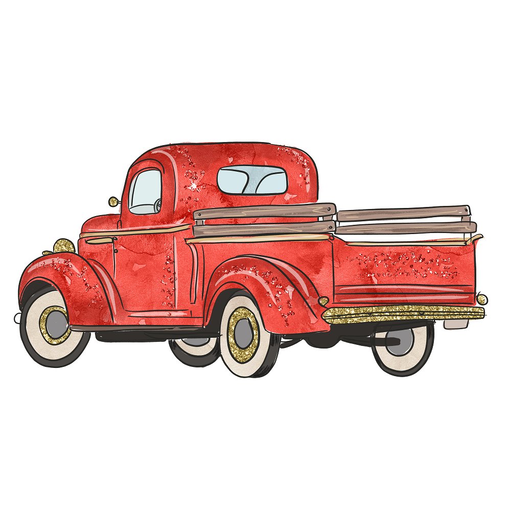 Vintage Christmas Trucks Fabric Panel