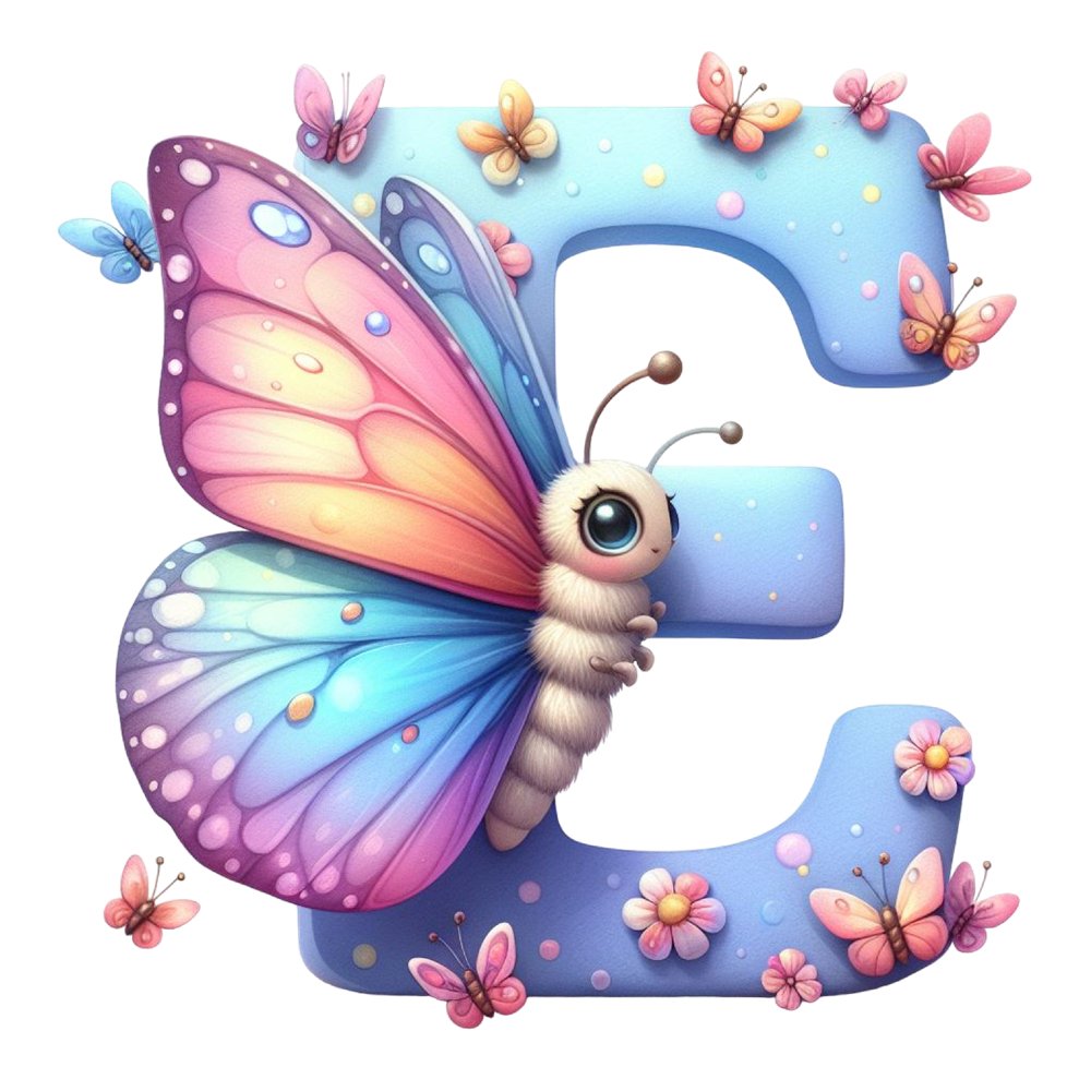 Watercolor Butterfly Letter ''E'' Fabric Panel