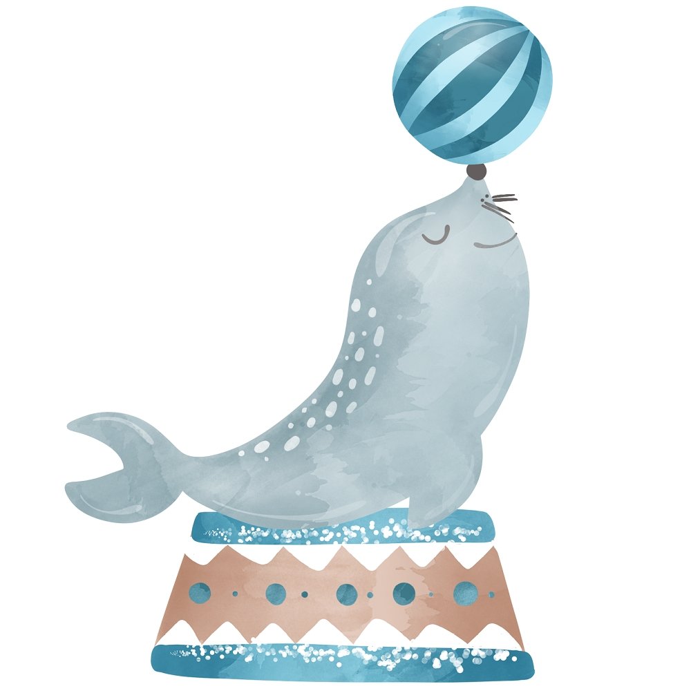 Watercolor Circus Blue Seal Fabric Panel