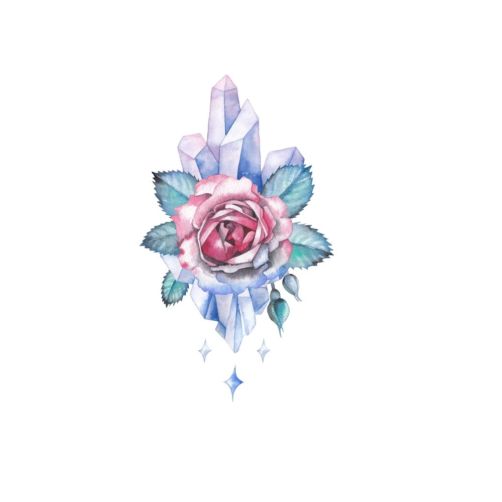 Watercolor Crystal & Rose Fabric Panel Variation 2