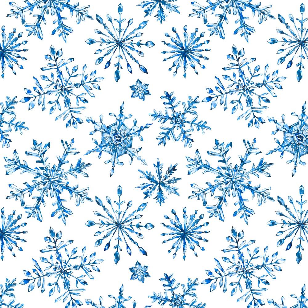 Watercolor Crystal Snowflakes Fabric - White