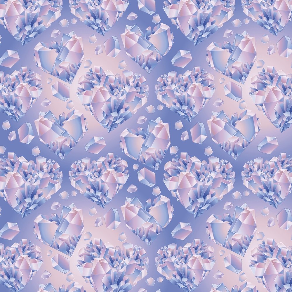 Watercolor Crystals & Hearts Fabric - Purple