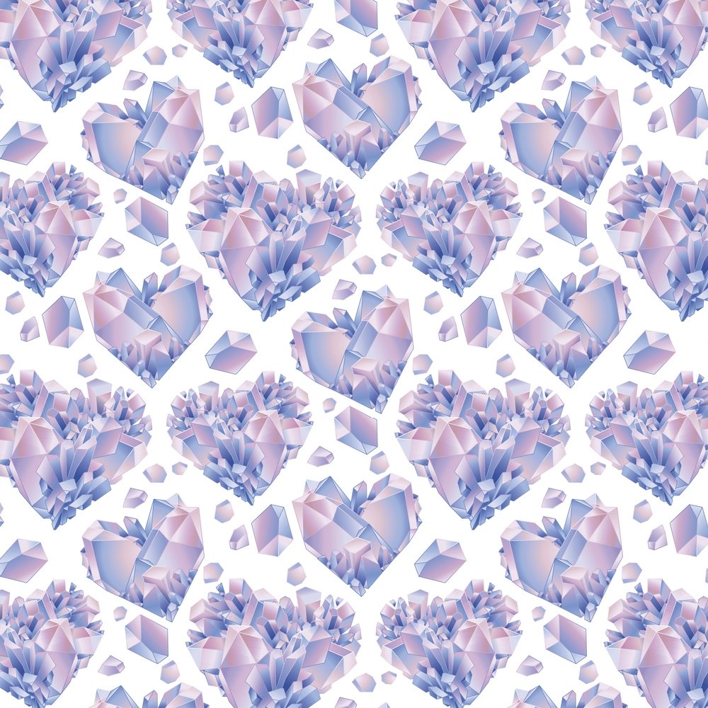 Watercolor Crystals & Hearts Fabric - White
