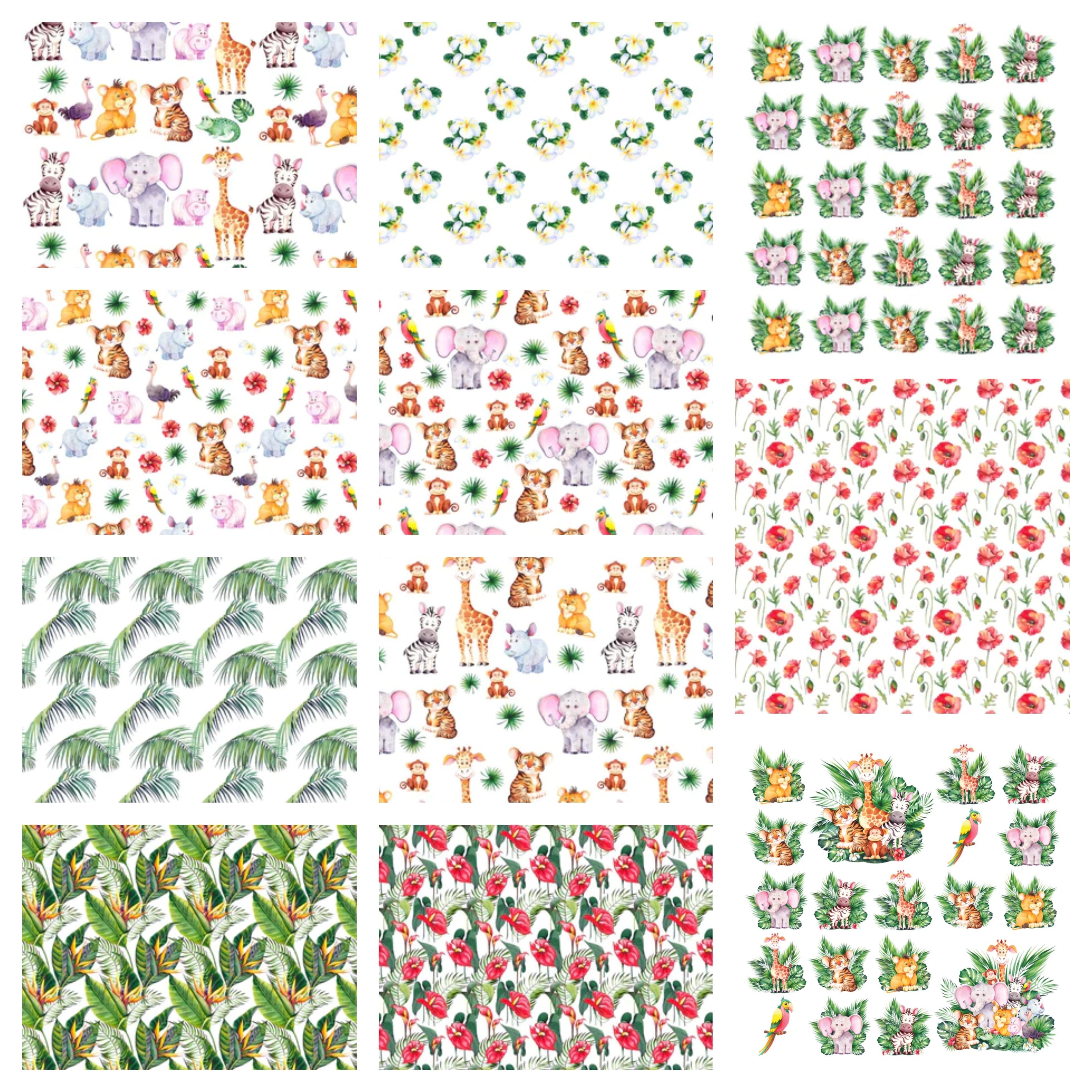 Watercolor Cute Safari Animals Fabric Collection - 1/2 Yard Bundle